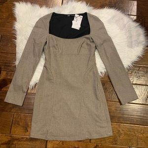 Zara Women’s Square Neck Dress Plaid Long Sleeve M